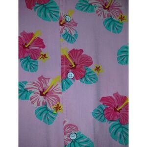 Free Planet Mens Short Sleeve Floral Print Button Up  Tropical Shirt Sz LG